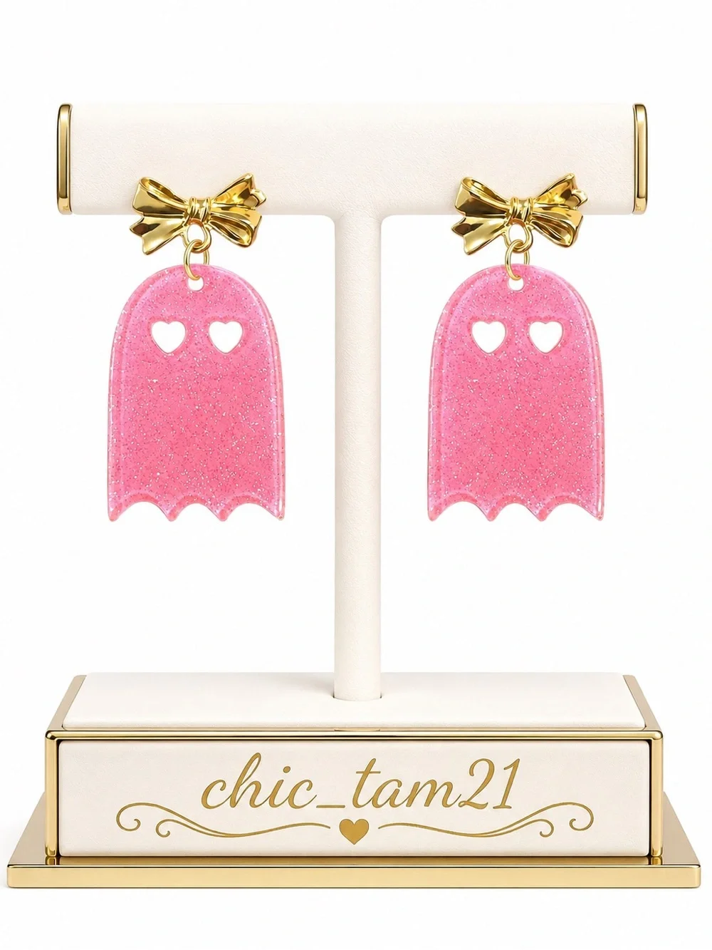 Pink Ghost Bow Drop Earrings for Kids